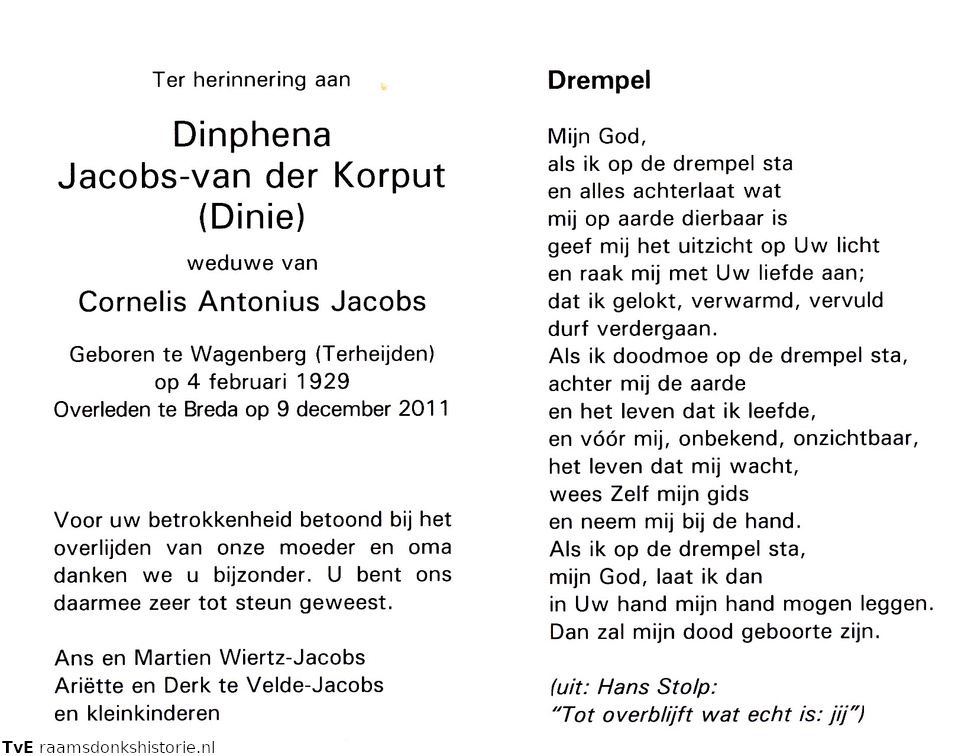 Dinphena van der Korput- Cornelis Antonius Jacobs